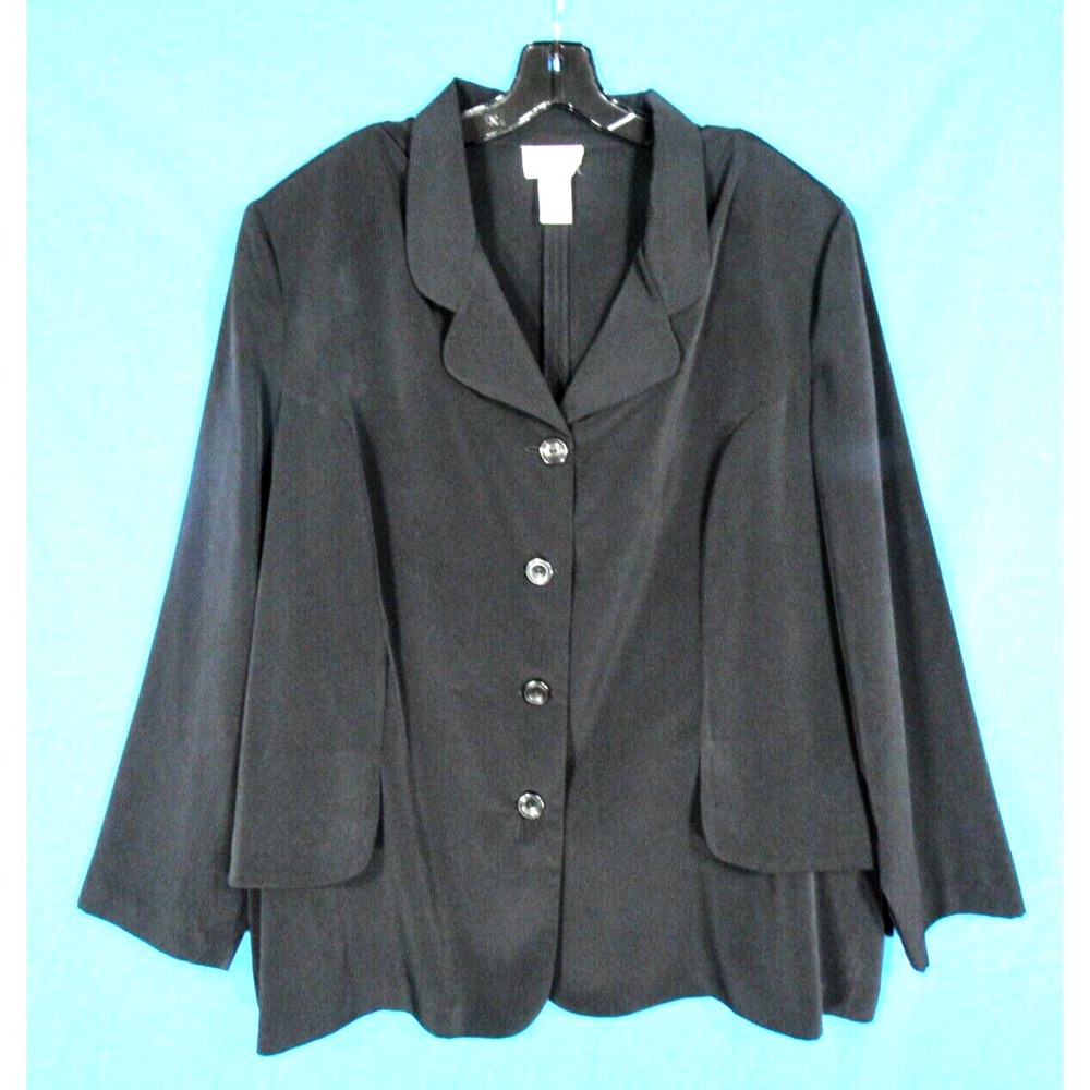 VTG MAIN STREET CLASSICS Lightweight SATIN Button-Up TIERED Blazer Blouse Top 2X